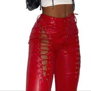 Leather lace up pants